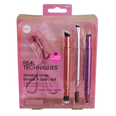 Real Techniques Double Time Brush + Lash Set Eyeshadow Brow Brush Lash Curler 
