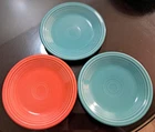 3 VTG EUC Fiestaware 2-Fiesta Blue & 1-Orange Salad Plates 7 1/8 Inches