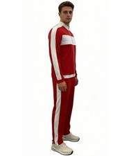 Men 80s Retro Tracksuit, Vibrant red white jersey construction featuring