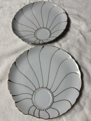 Inarco INA5 snack plate replacement porcelain china white hand painted gold