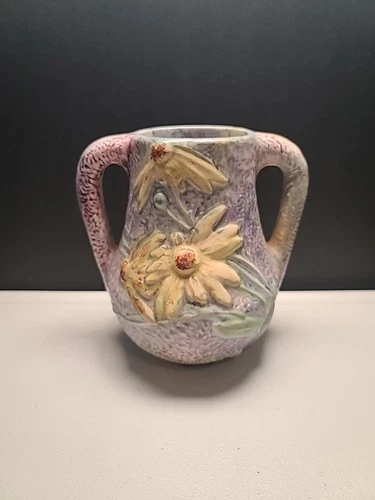 Weller Silvertone Antique Double Handle 8 Inch Pottery Vase