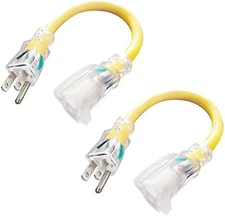 EP 2 Pack 1 ft Lighted Extension Cord - 12/3 SJTW Heavy Duty Yellow