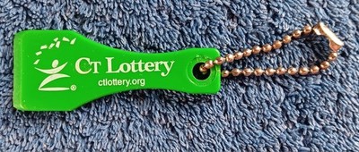 CT Lottery  TICKET SCRATCHER Green Keychain Key Ring Miniature 2'' Ice Scraper