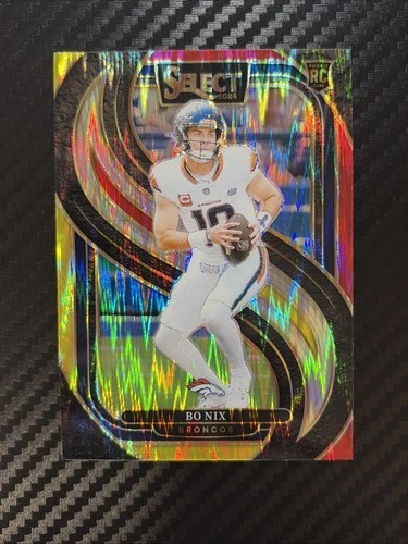 Bo Nix 2024 Panini Select - Premier Level #117 Red & Yellow Shock Prizm (RC)