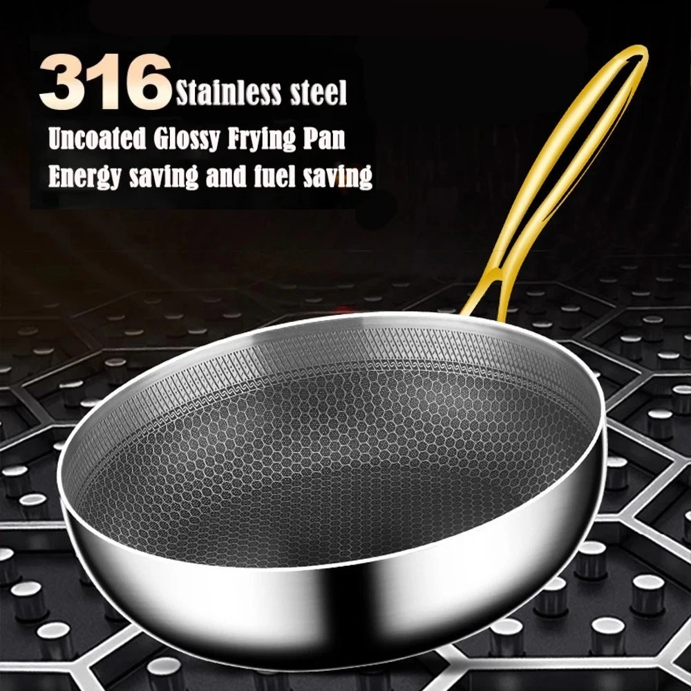 316 Stainless Steel Non-Stick Frying Pan Wok Skillet Induction Gas Cookware