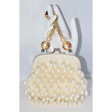 Vintage LILY SCOTT Embellished Pearls Aurora Borealis Beaded Evening Handbag