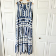 Goa Beachwear by Japna Blue White Boho Maxi Dress Sleeveless Rayon XL EUC