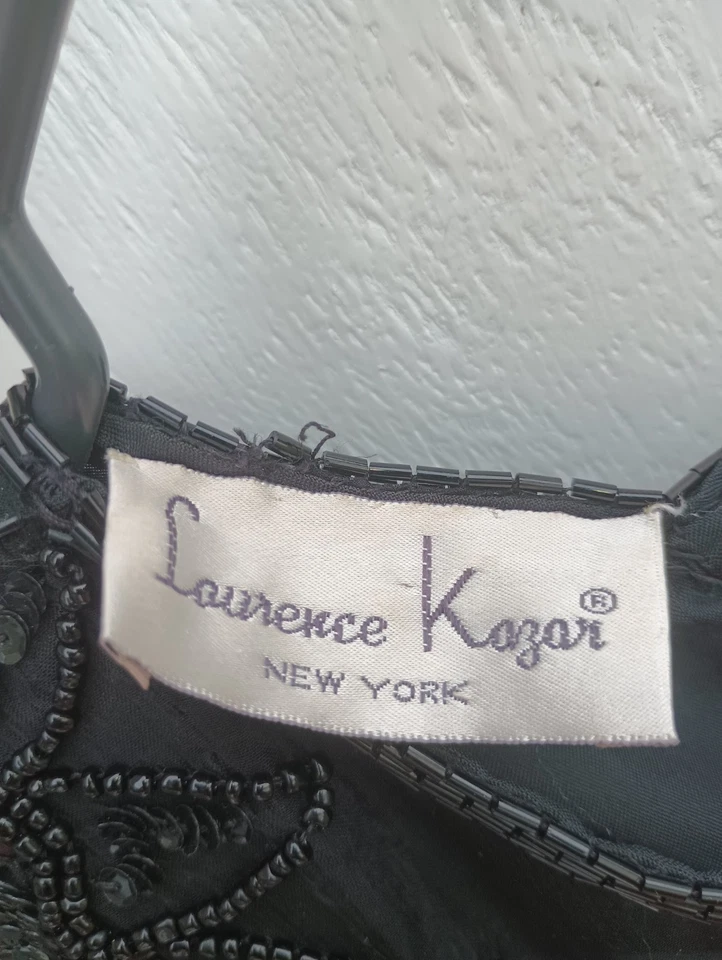 Vintage 90s Laurence Kazar Black Sequined Beaded Maxi Dress Petite Small Women's - Image 4 of 4