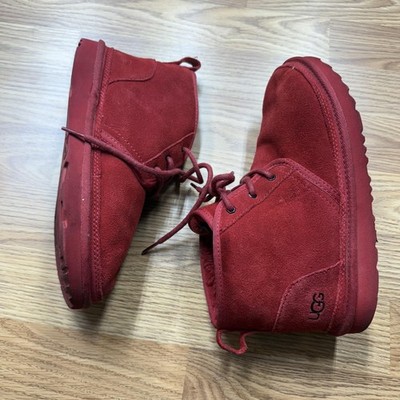 UGG Neumel Shoes Womens Size 5 Red Suede Lace Up Sheepskin Ankle Boots 17320K