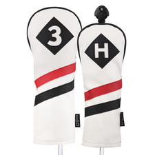 Majek Retro Golf 3 H Wood Hybrid Headcover White Red Black Leather Style