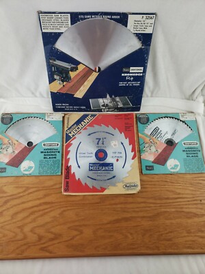 Vintage Saw Blades, 2 -6 1/2 Masonite Blades, 1-7 1/4 Chisel( New),1-10'' Rip,ply