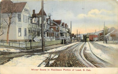 Wheelock Postcard; Winter Scene, Residence Street in Lead SD Lawrence County