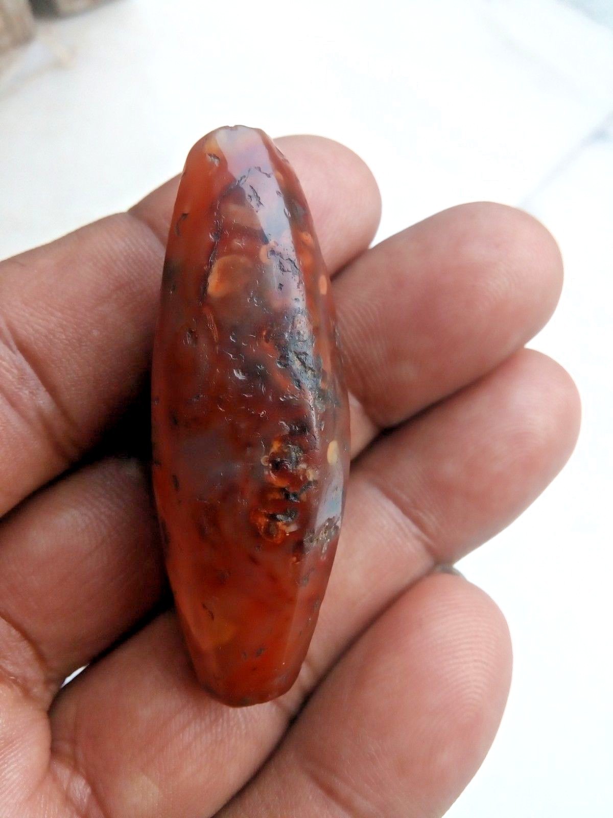 Collar De Ámbar Hakik Ágata Rara Antigua Vintage De Una Pieza Redonda