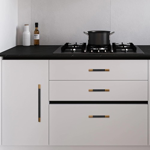 Sleek Black & Antique Brass 3-3/4 Inch Cabinet Pulls - 10 Pack for Modern Homes - Picture 6 of 8