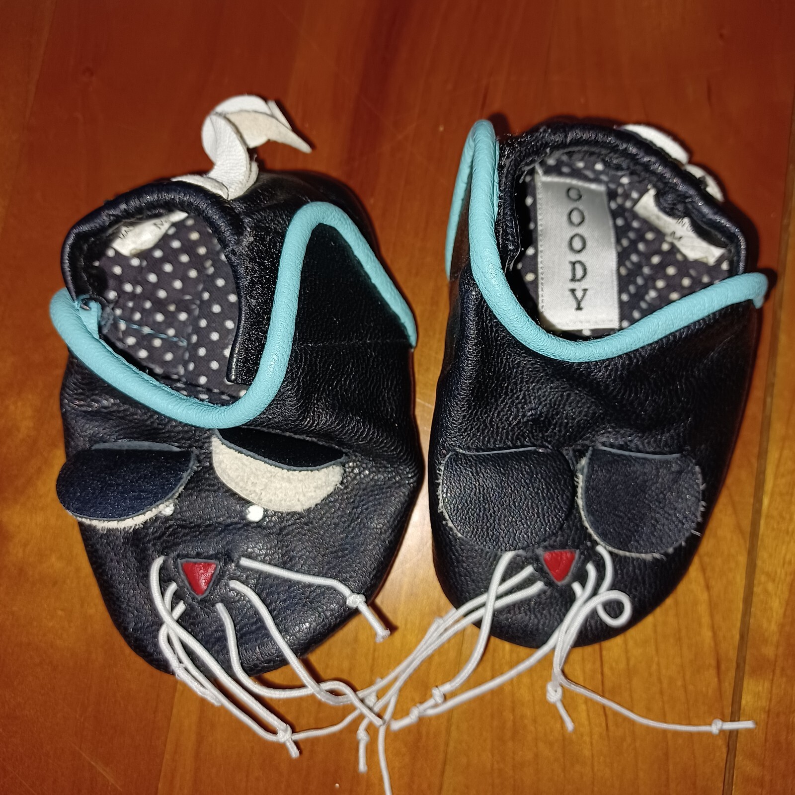 Goody Leather Crib Shoe Mouse Baby Infant 6 12 month Mice Black Blue Medium
