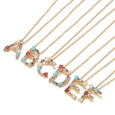 ZARD Initial Alphabet Letter Pendant Gold Necklace with Multi-Color CZ Crystals