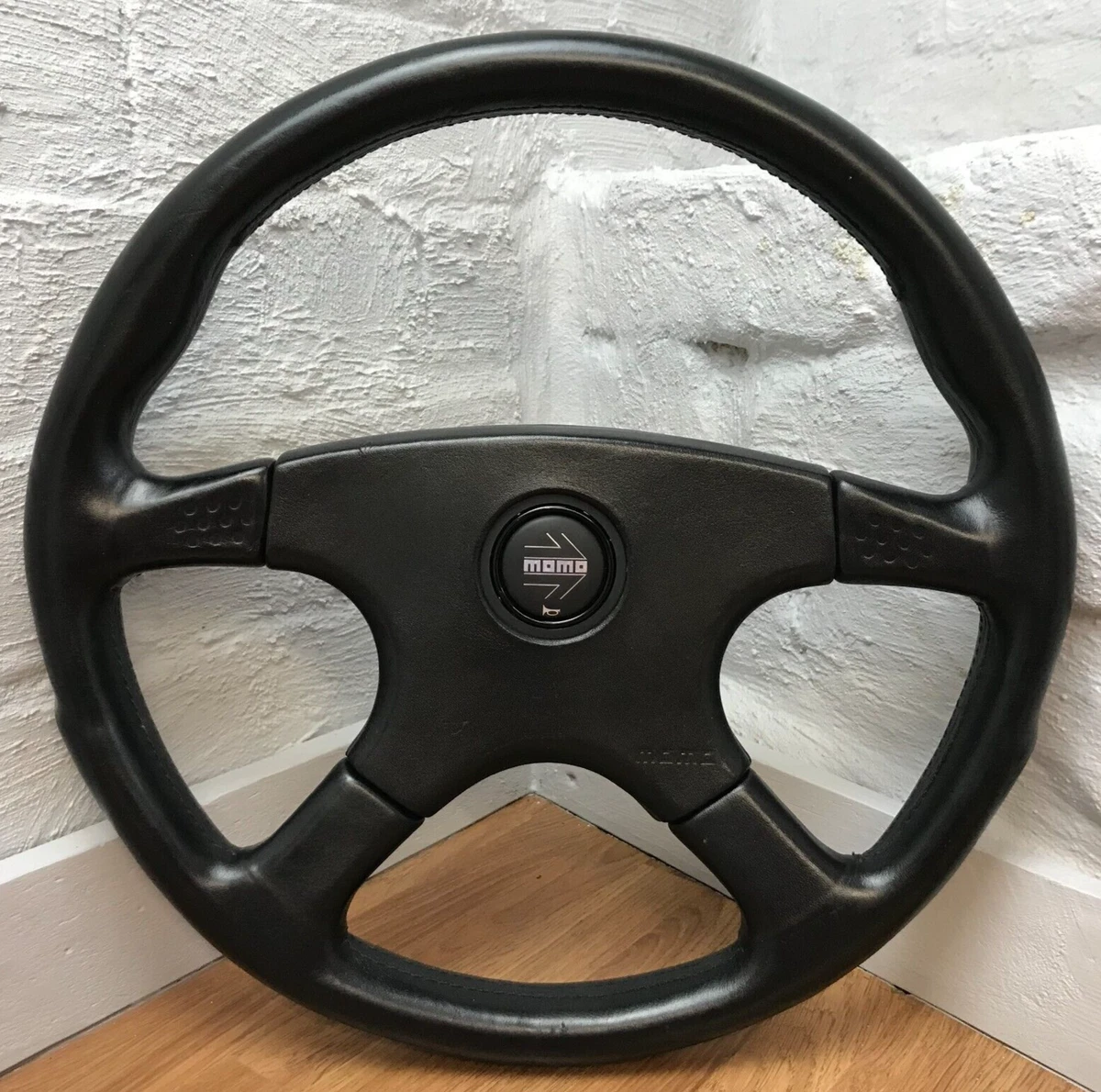 Genuine Momo Ghibli 4 M38 black leather 380mm steering wheel. 1987  