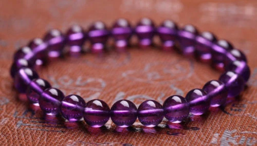 Genuine Natural Purple Amethyst Crystal Round Beads Bracelet 8 mm - Image 3 of 4
