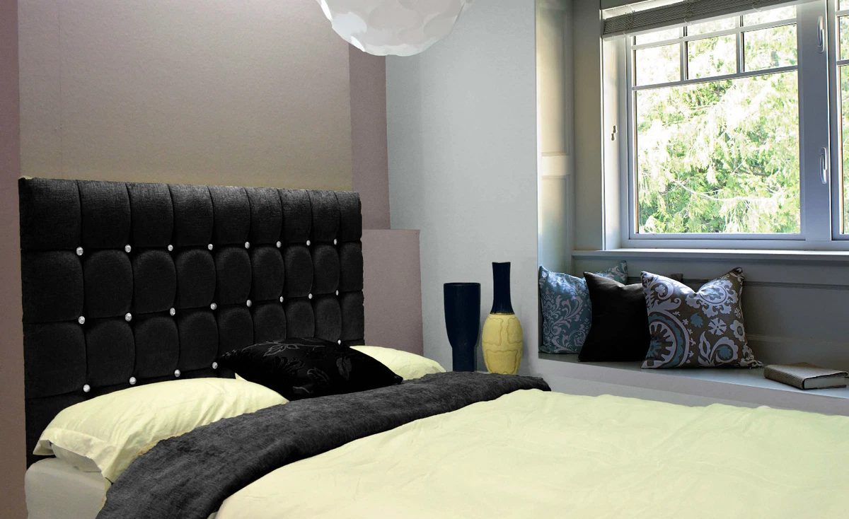Bill High Diamante Wall Headboard Chenille Black All Sizes Heights UK SALE