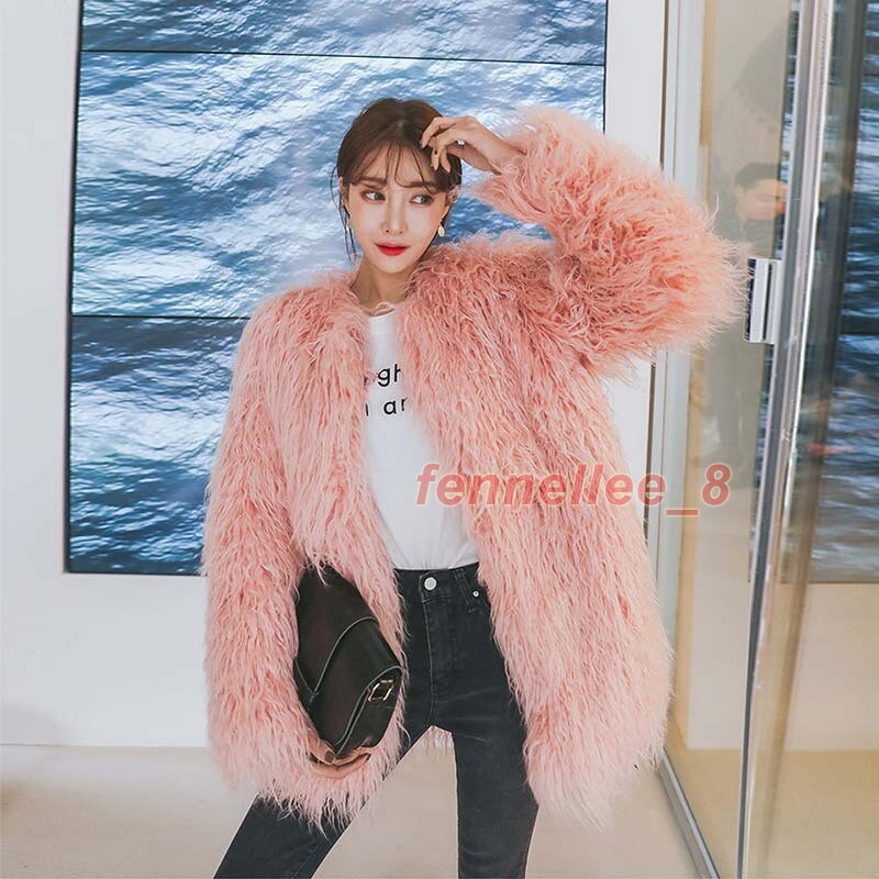 Womens Faux Mongolian Lamb Fur Coat Curly Fur Shaggy Warm Jacket
