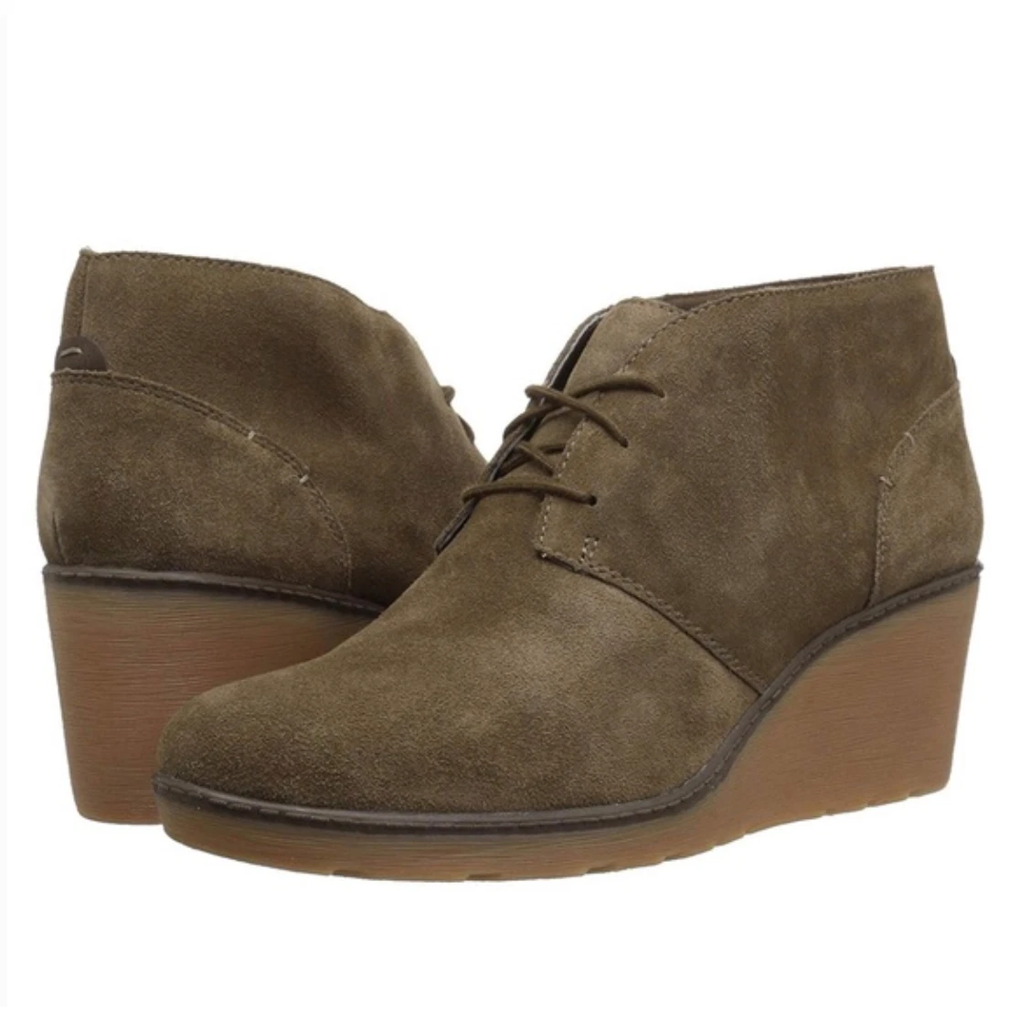 NWT Clarks Hazen Charm Suede Oxford Wedge Boot 10 Olive Green