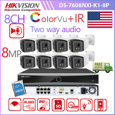 Hikvision 8CH 4K 8MP 8POE Dual Light Color Panoramic Camera Security System Lot