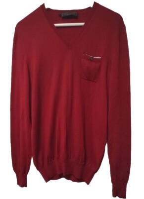 DSQUARED2 Pullover Pulli Wolle rot V-Ausschnitt Tasche mit Einstecktuch
