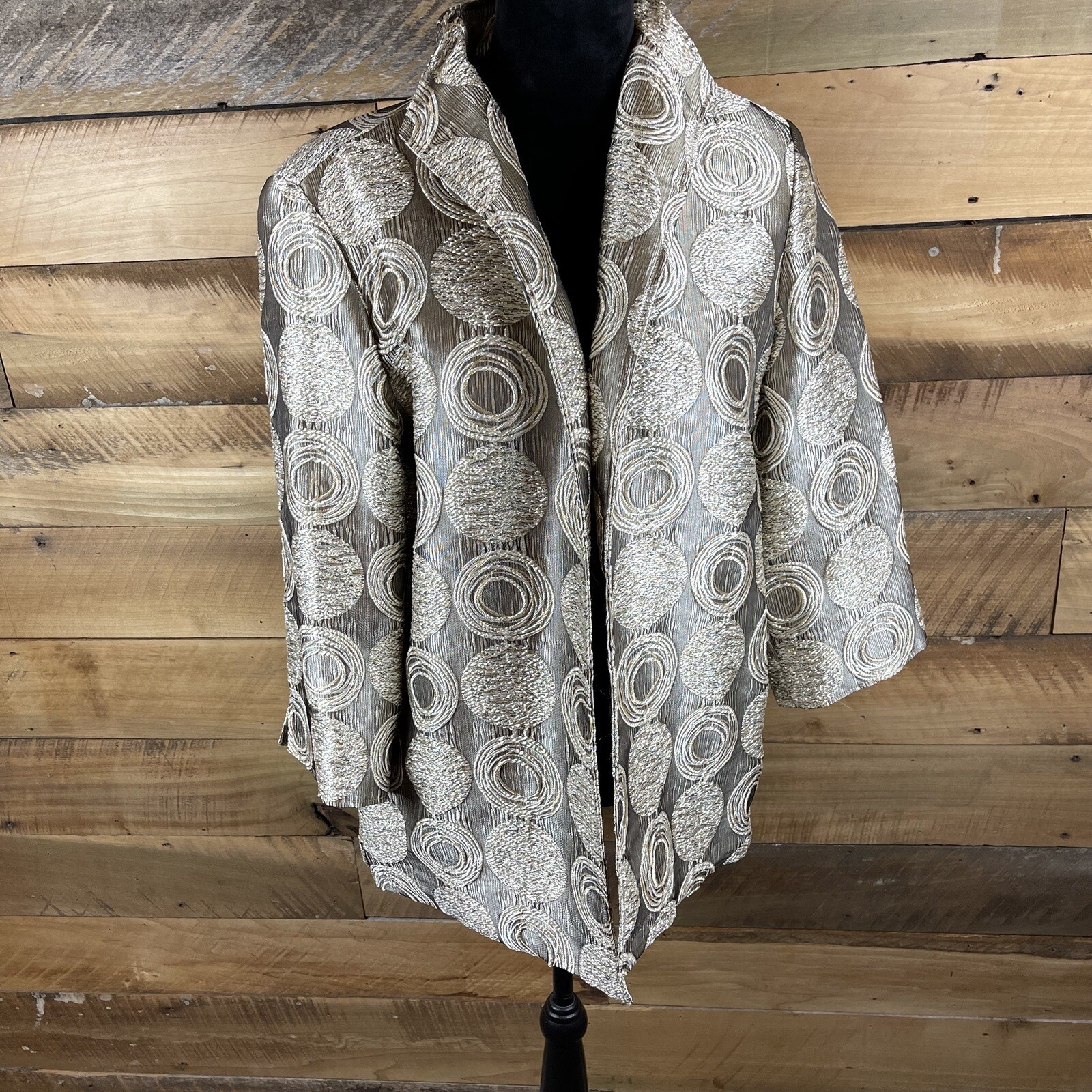 Giacca aperta vintage donna taglia grande dipinta pony cerchi oro metallizzato