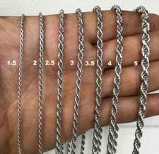 925 Rope Sterling Silver Diamond Cut High Polish Unisex Solid Chain Necklace