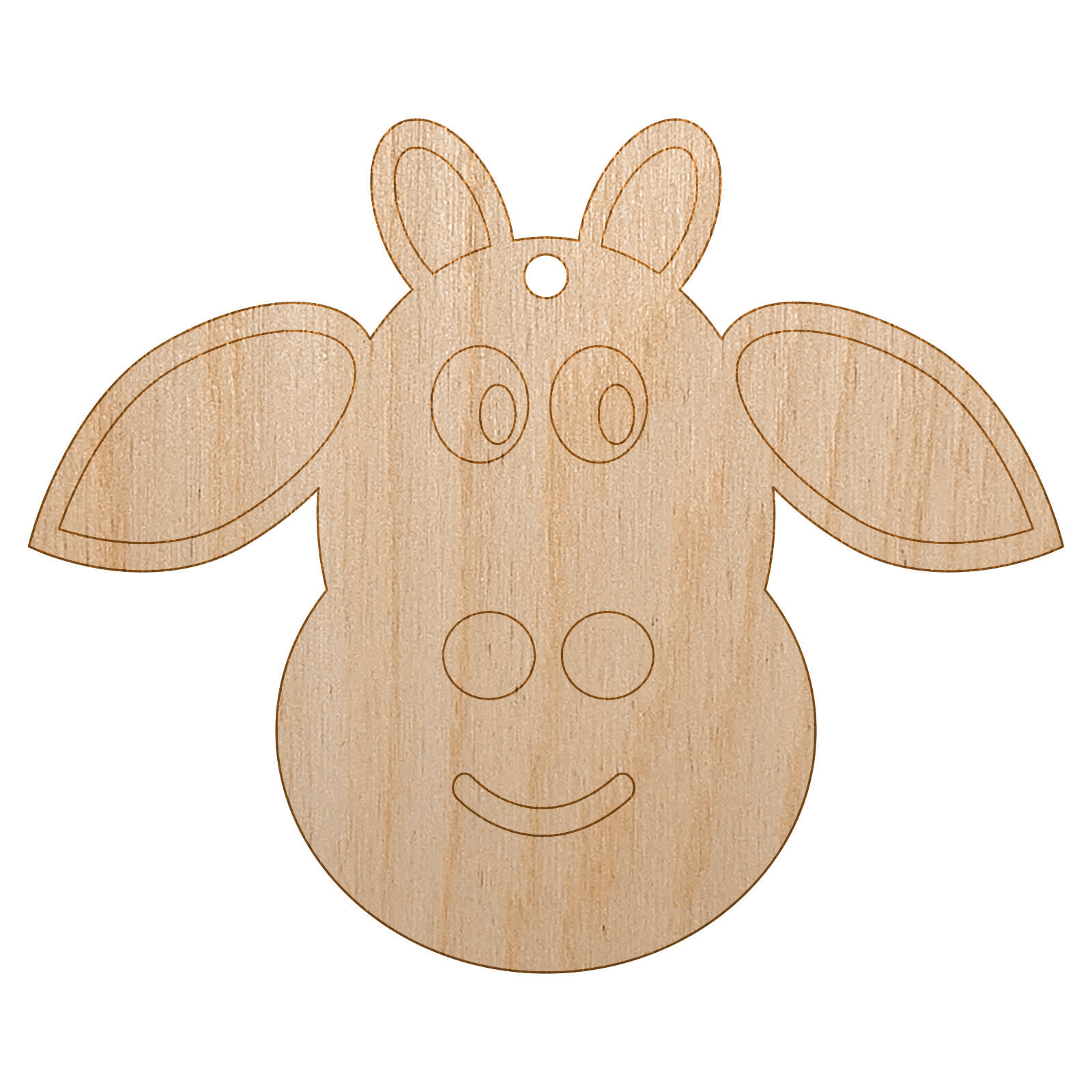 Cheerful Cow Face Doodle Wood Craft Christmas Tree Ornament DIY Unfinished Holiday Decoration