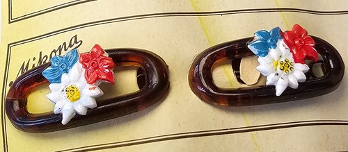 Vintage Barrette- Pair of "Mikona" Barrettes (Painted Flowers) - Made in Germany - Picture 4 of 7