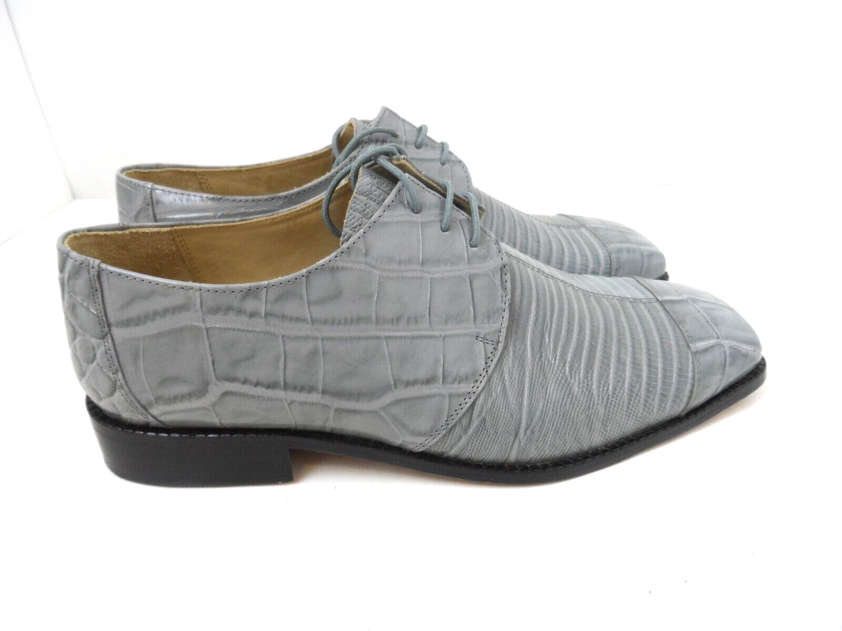 Vtg Fortune From Liberty Grey/Teal Croc Print Leather Oxford 