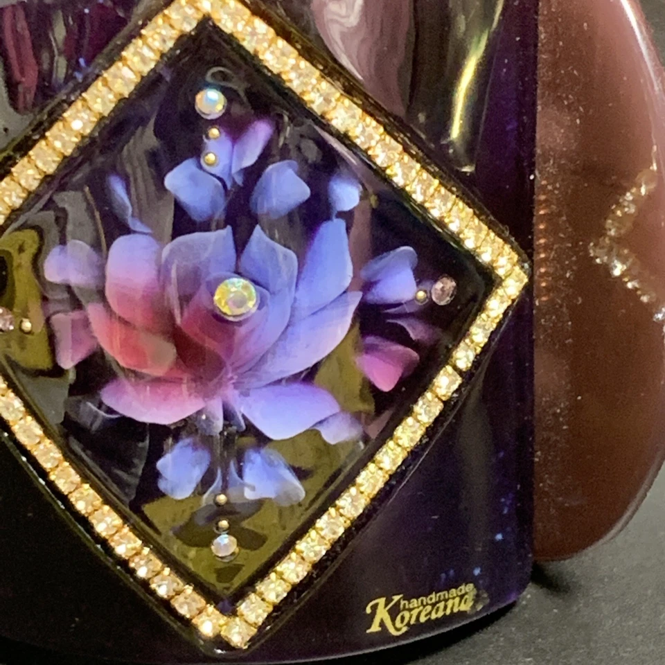 Vintage Artstar Hair Clip Floral purple glass Rhinestone Wedding Prom lotus - Image 3 of 4