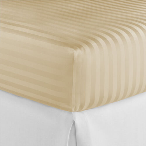 Hotel Quality Satin Stripe Fitted Sheet 100% P Cotton Double Bed Mattress Cover - Picture 41 of 44