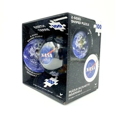 NASA EARTH 2-Sided Shaped Jigsaw Puzzle & Storage Tin 100 Piece 14" Diameter New