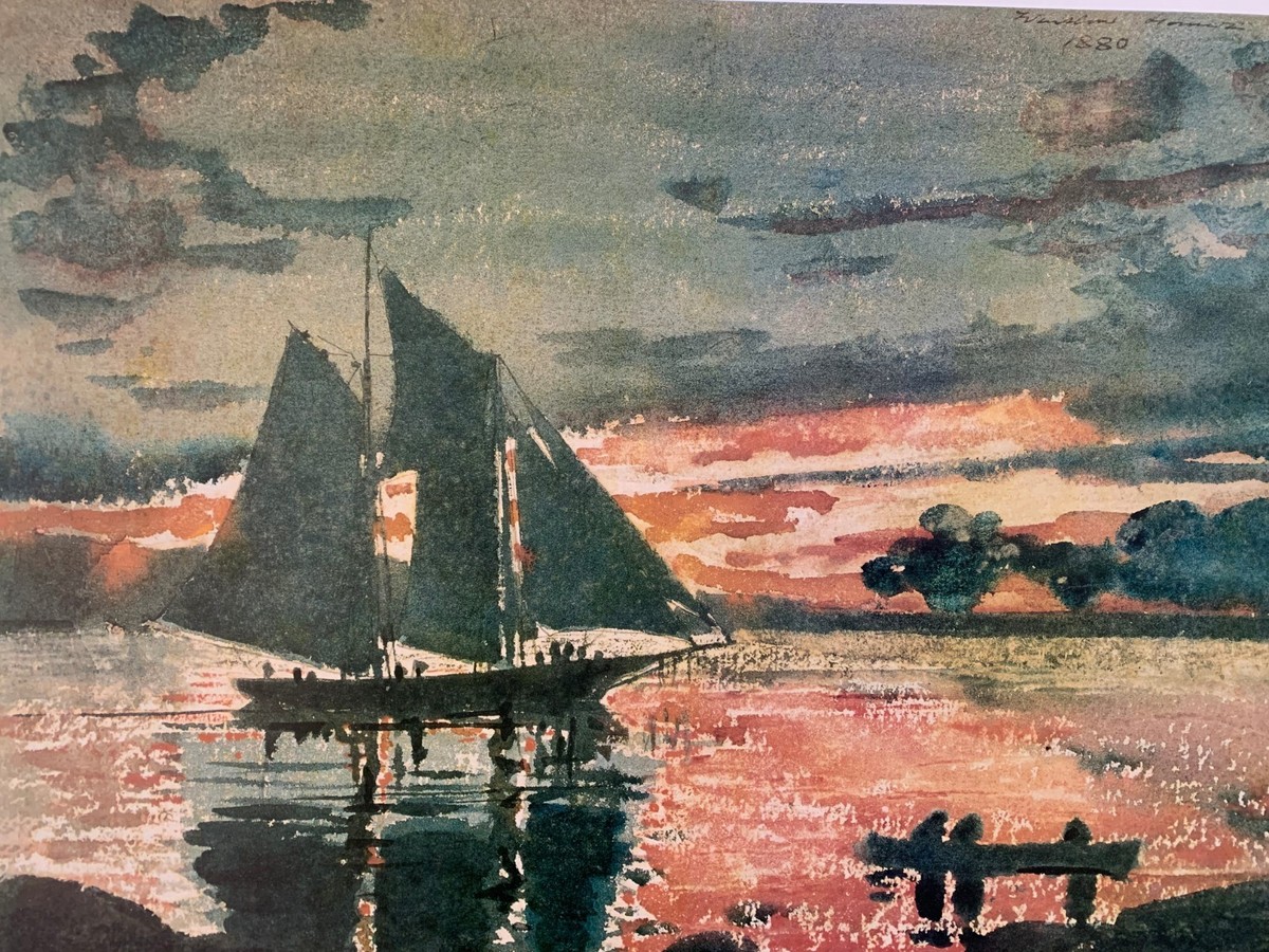 WINSLOW HOMER,'SUNSET FIRES,1880' RARE AUTHENTIC 1980's ART PRINT