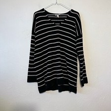 EILEEN FISHER Stripe Chenille Sweater Organic Cotton Black White XS Read