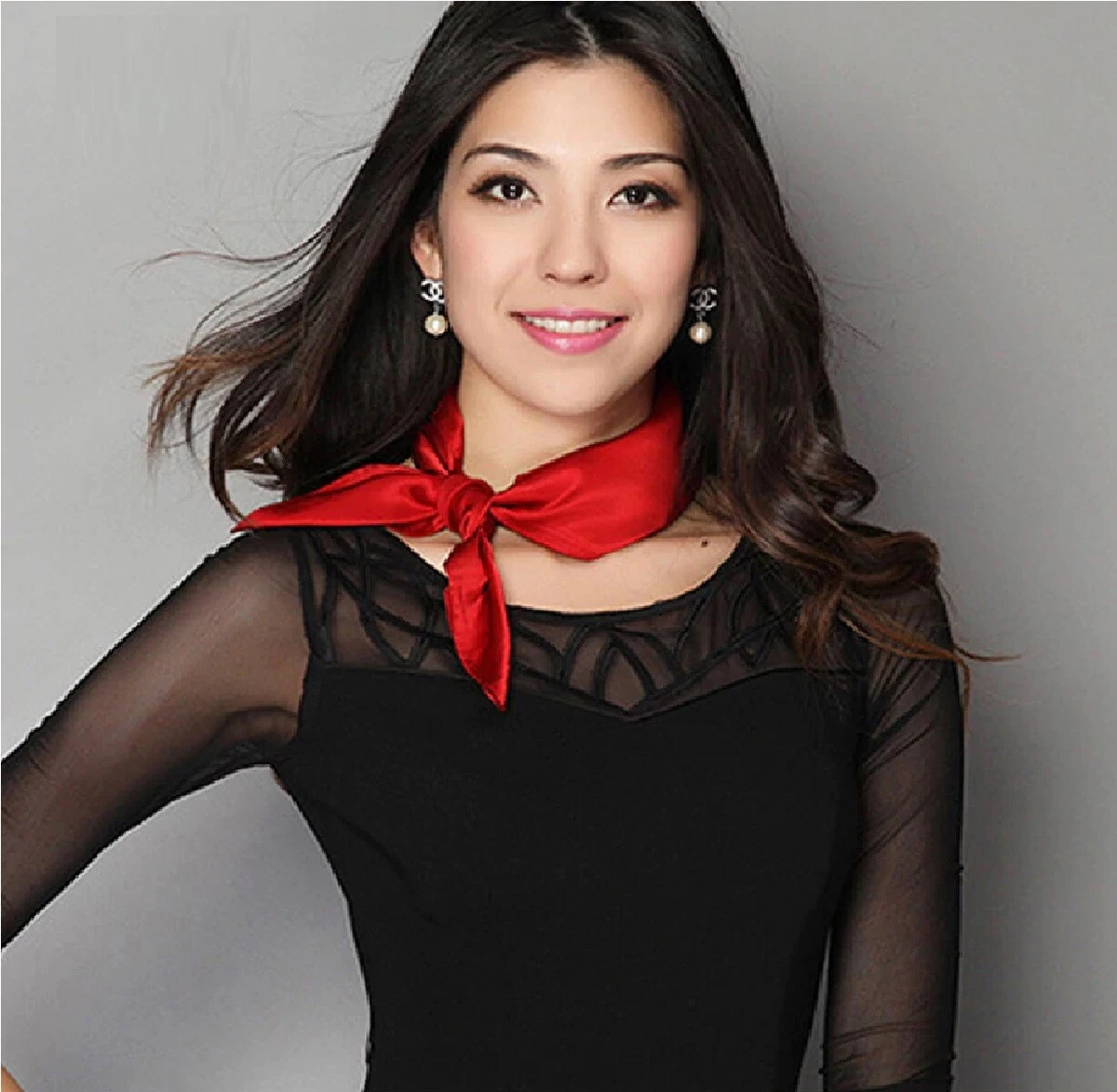Women Soft Satin Silk Square Scarf Small Plain Neck Wrap Headband 60 60 cm