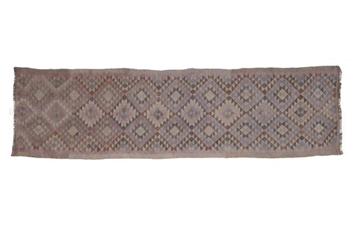 Vintage Turkish Handwoven Oushak Kilim Runner 2'9" X 12'2" - Picture 2 of 8