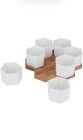 Succulent Pots Set Small Hexagon White Ceramic Planter Pots with Bamboo Tray 