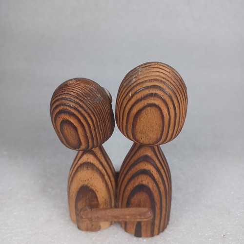Vintage Cryptomeria Wooden Pair Couple Wood Singing Human Figurines Japan MCM - Picture 4 of 8