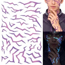 UV Glow Pattern Temporary Tattoos  3 Sheets Purple Large, and Pink