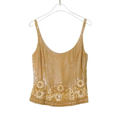 Vintage Escada Margaretha Ley Gold Sequin Beaded Blouse Floral Pattern Tank 36