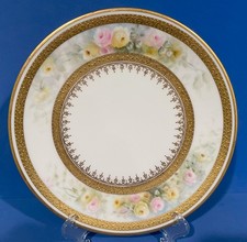 LIMOGES PLATE ROSES GOLD HAND PAINTED ANTIQUE PORCELAIN FRANCE T  V 1892 RARE 2