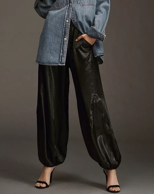 Anthropologie Pilcro Women's XLP Liquid Parachute Pants Black Satin Harem Pants