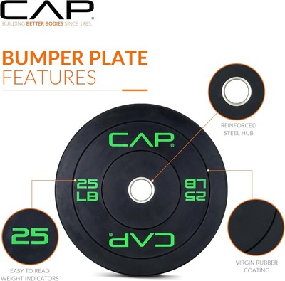 CAP Barbell 2-Inch Olympic Bumper Plate Weight Set| 100-370 lbs| Multiple Opti..