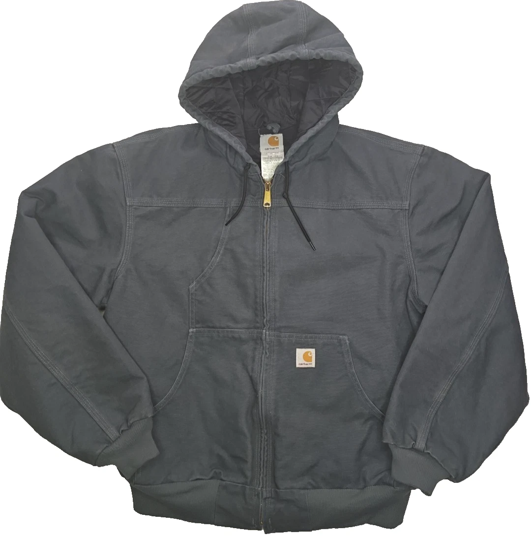 Carhartt J244 STM Canvas Jacket Quilt Lined Insulated Storm Blue Full Zip Mens L