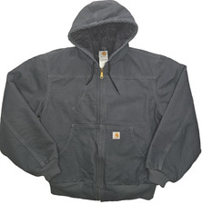 Carhartt J244 STM Canvas Jacket Quilt Lined Insulated Storm Blue Full Zip Mens L
