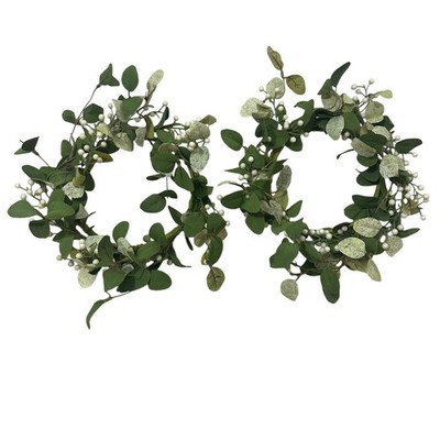 Set of 2 Artificial Eucalyptus and White Berry Wreath 12in Greenery Decor