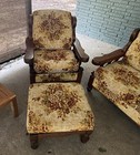 70s Vintage Floral Fabric Upholstered Wood Frame Sofa Set — photo 5